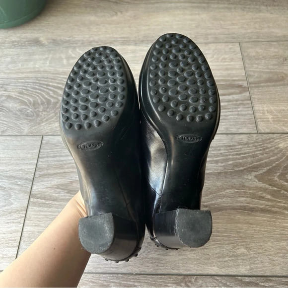 Tod’s Patent Smooth Mixed Leather Studded Block Heel Ankle Boots Made in Italy - Picture 10 of 13